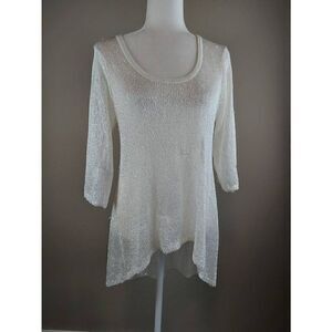 Nicole by Nicole Miller top Sz L Sheer white sequined